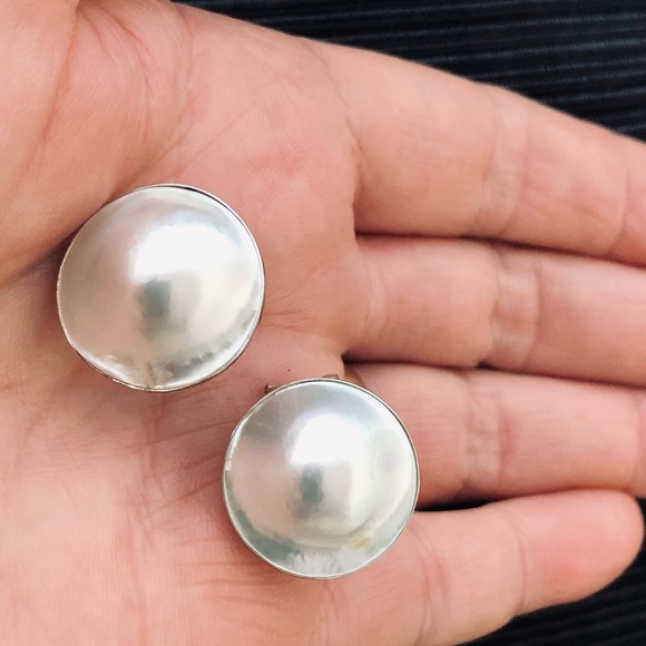 🥰 Mabe Pearl Sterling Silver 925 Ring & Earrings Set Beautiful 😍 - Picture 8 of 17